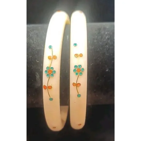 Celluloid Dangle Bracelet Bangle Flowers Colorful Handmade Design Lot Of 2 - Picture 4 of 7